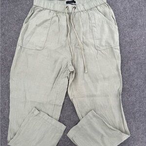 Rachel Roy Womans 100% Linen Pants Elastic‎ Waist Straight Leg Sz M